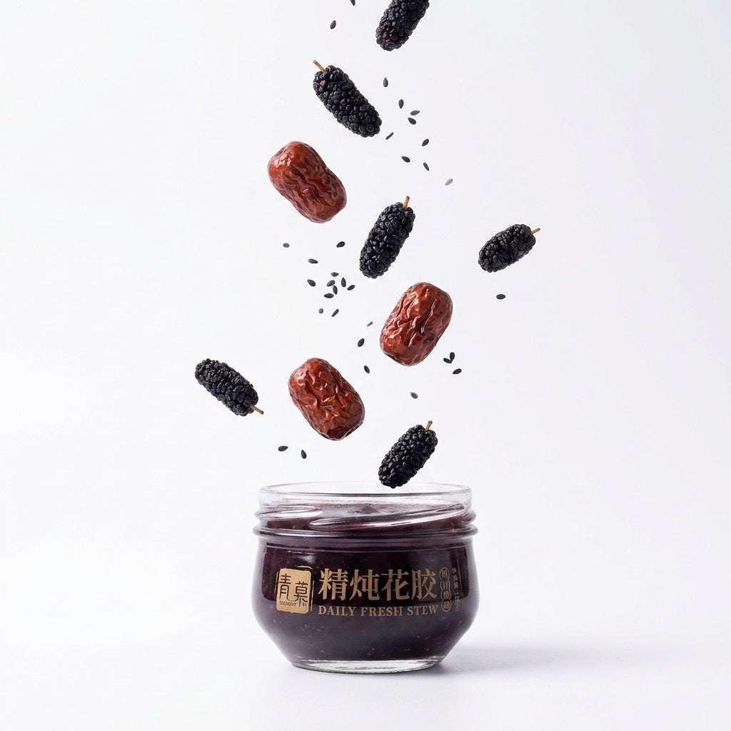 桑葚红枣黑芝麻花胶膏